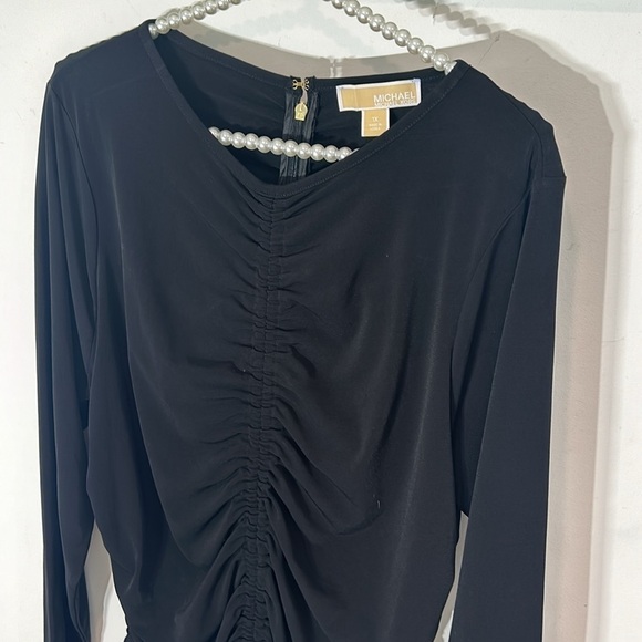 Michael Kors rouched center long sleeve bodycon black classic top plus 1X new - Picture 2 of 7